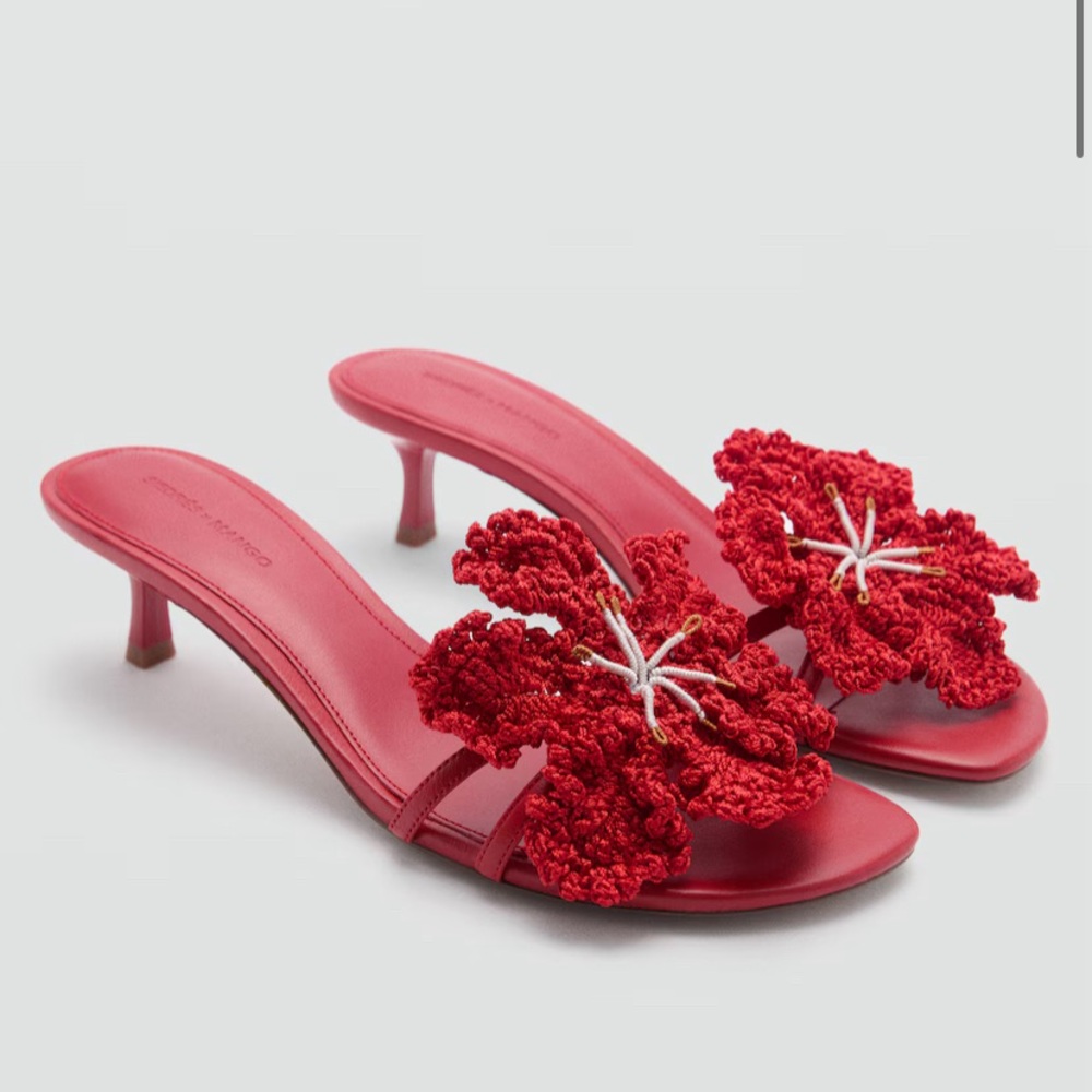 Mango X Siedrés leather kitten heel w/ flower detail - never worn with tags